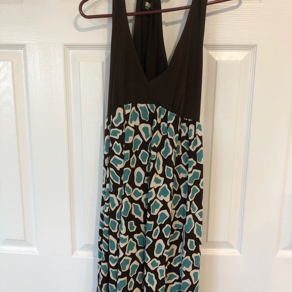 Stylish Brown and Teal Patterned Dress